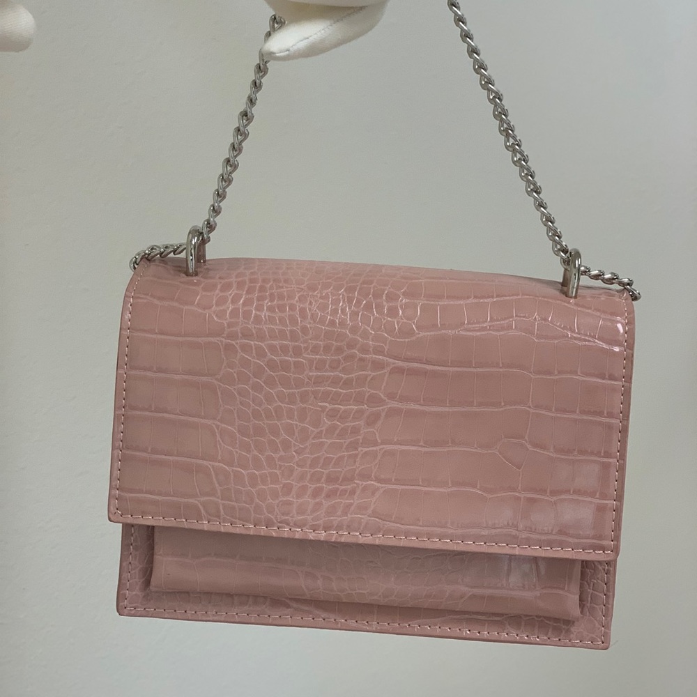 "Emily" Pink Croc Embossed Handbag - Picture 6 of 8
